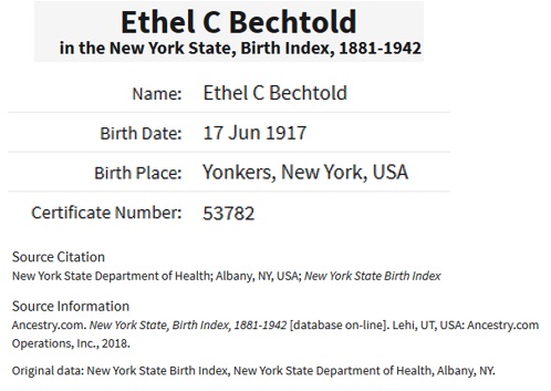 Ethel C. Bechtold Birth Index