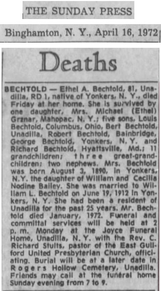 Ethel A. Bailey Bechtold Obituary