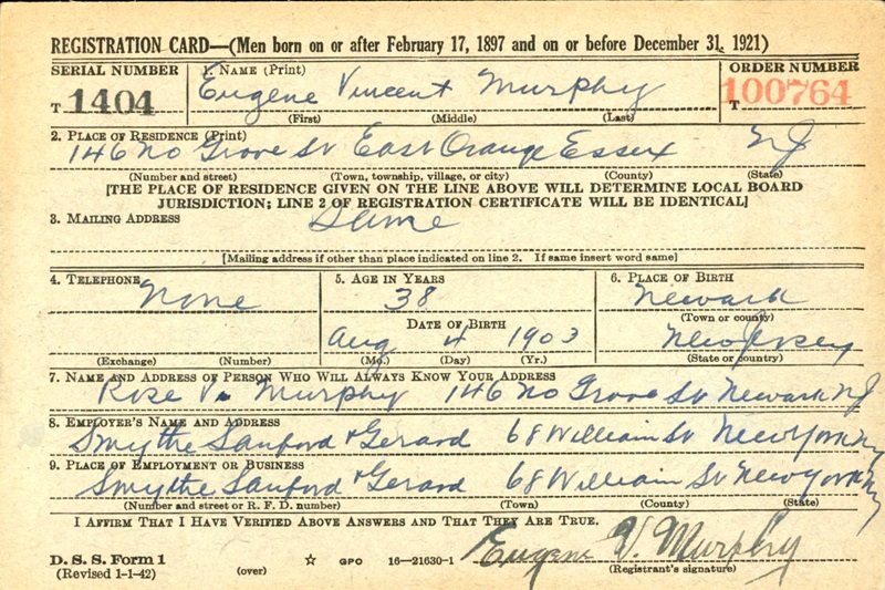 World War II Draft Registration for Eugene V. Murphy