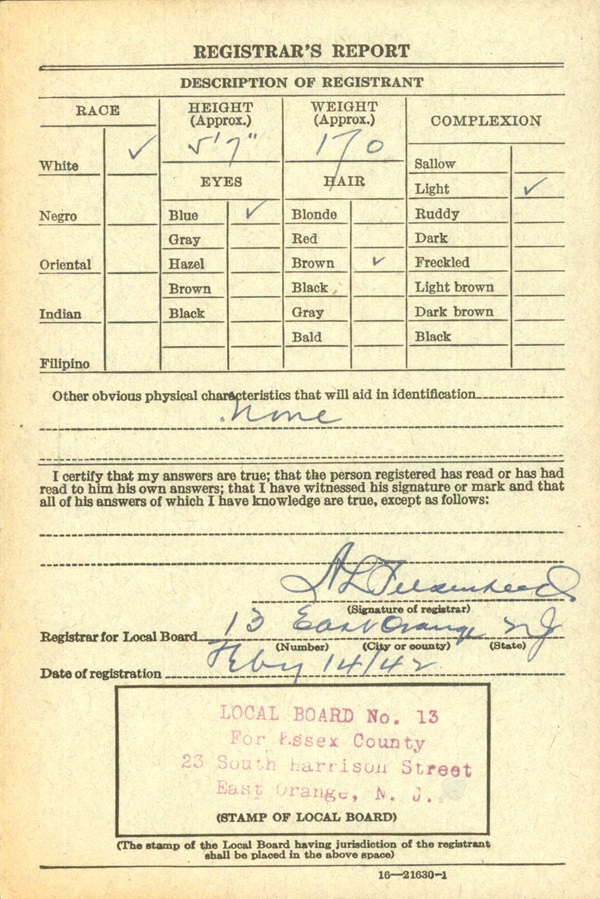 World War II Draft Registration for Eugene V. Murphy