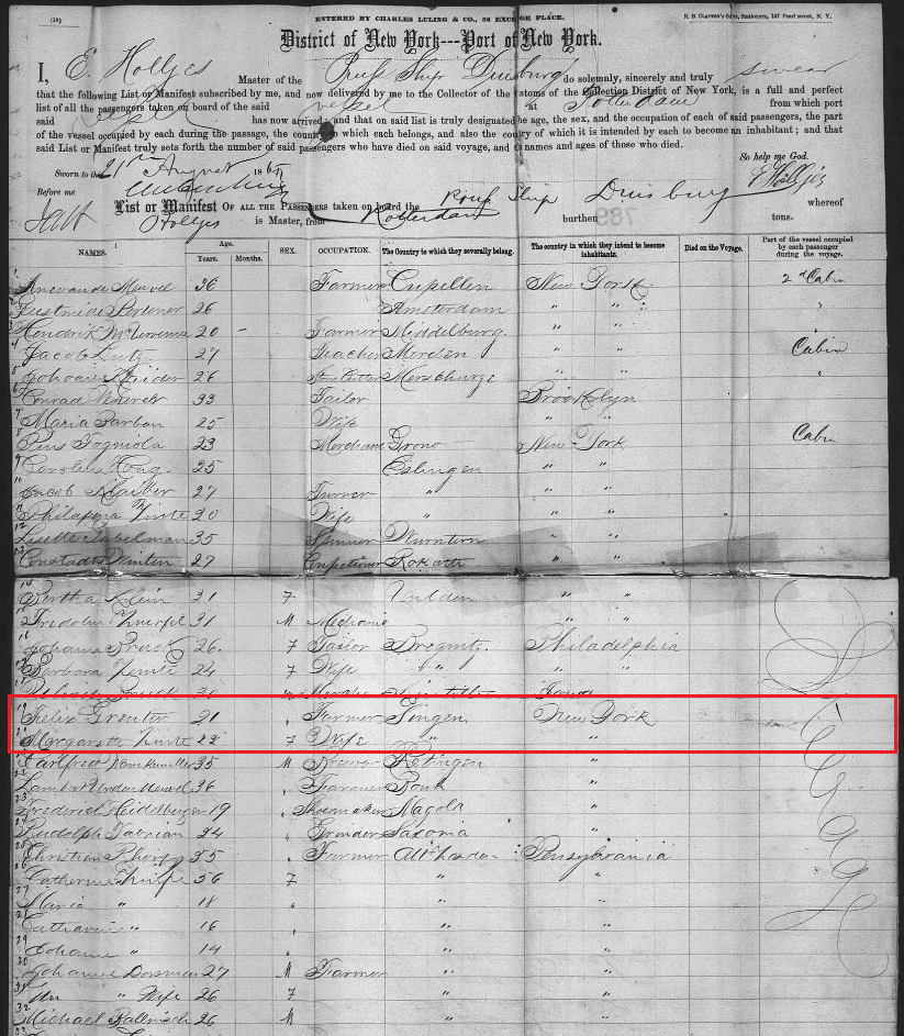 Felix Greuter and Margaret Surbeck Greuter Immigration