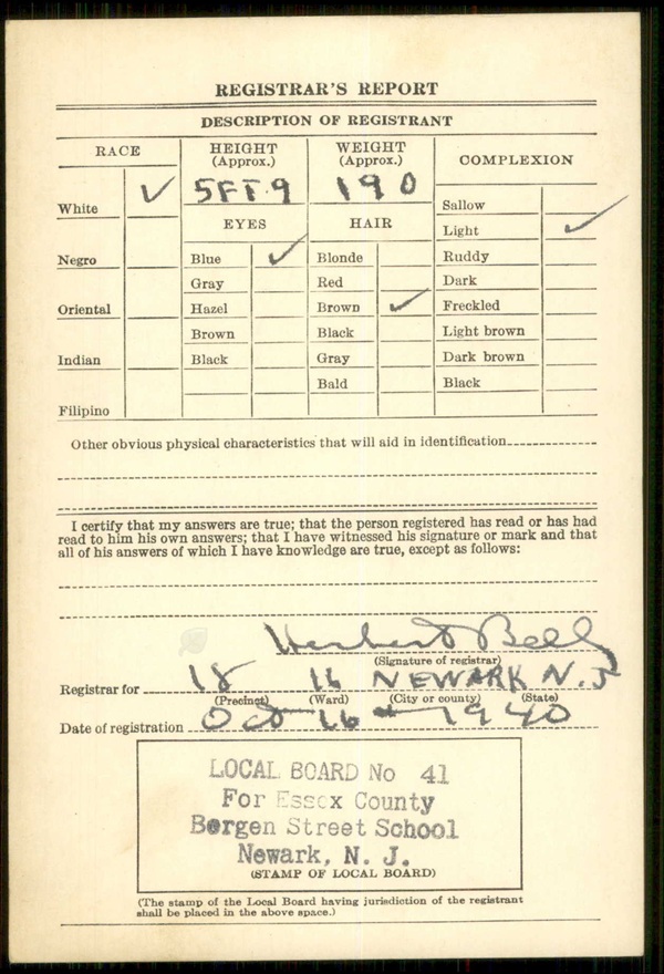 Felix J. Greuter's World War II Draft Registration