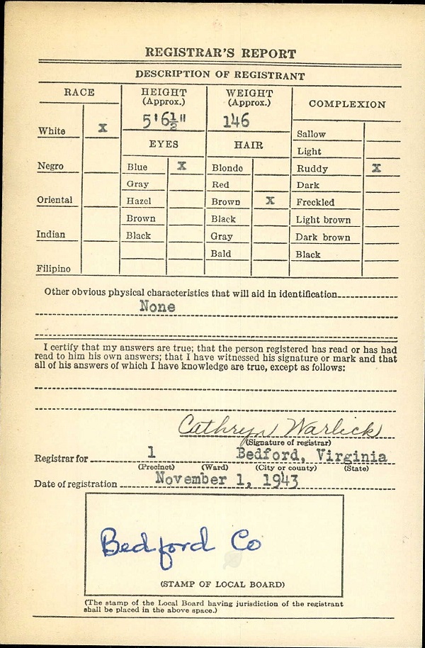 Forrest McReynolds Lukins World War II Draft Registration
