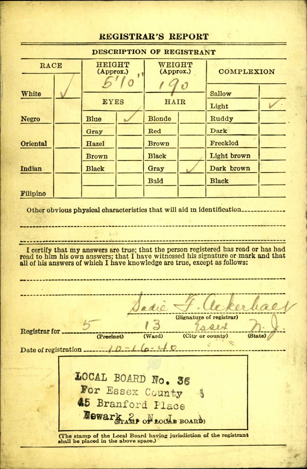 Francis Clune WW2 Draft Registration
