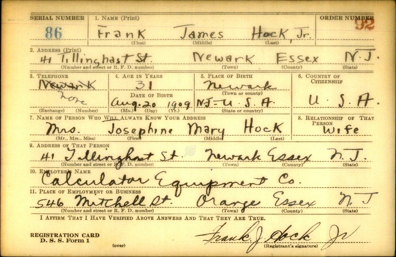 Frank E. Rears WW2 Draft Registration