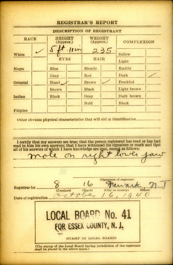 Frank E. Rears WW2 Draft Registration