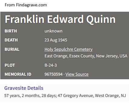Frank Quinn Cemetery Record