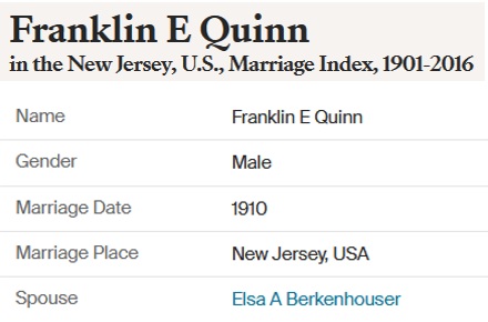 Frank Quinn and Elsie Birkenhauer Marriage