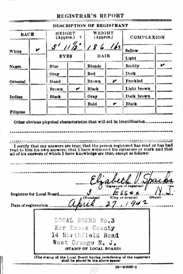 Frank Quinn WW2 Draft Registration