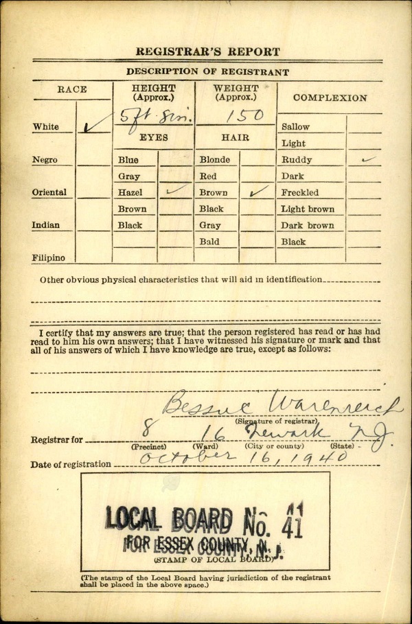 Frank E. Rears WW2 Draft Registration