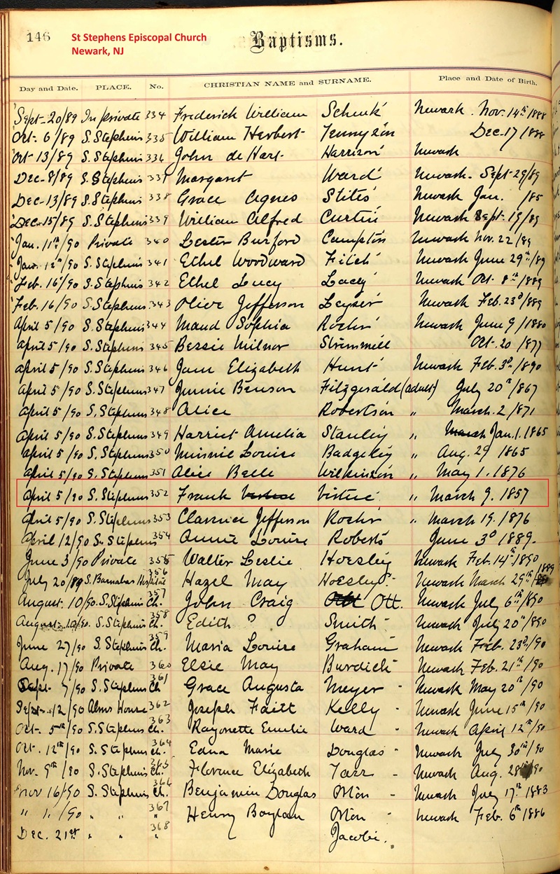 Frank Virtue Birth Record