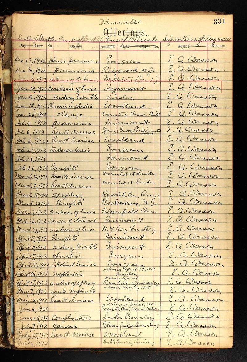 Frank Virtue Death Record