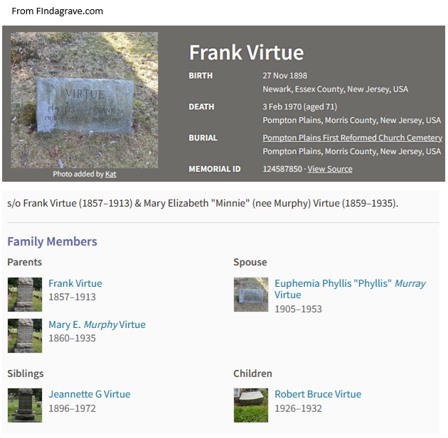 Frank Virtue Jr. Cemetery Record