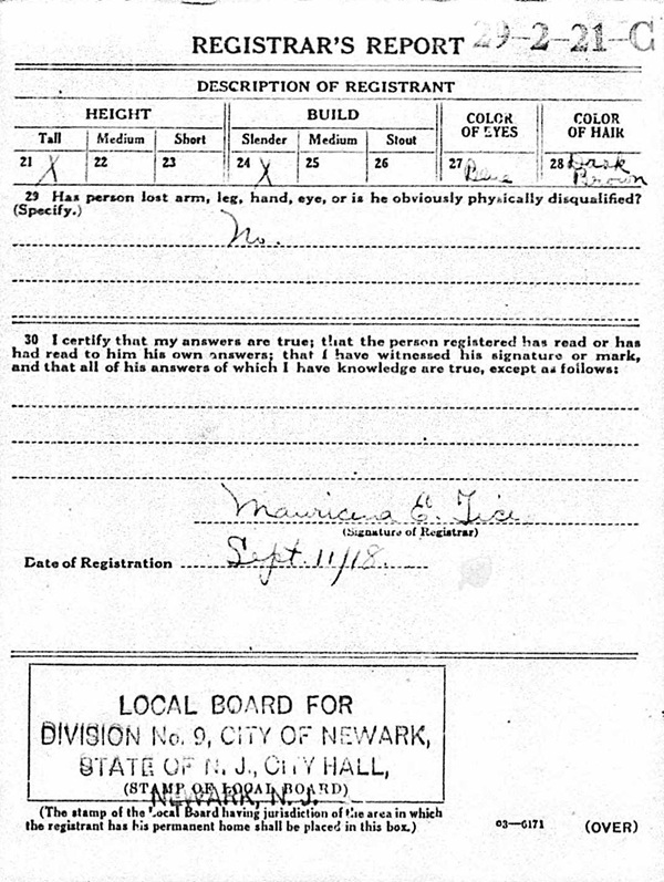 Frank Virtue Jr. WW1 Draft Registration