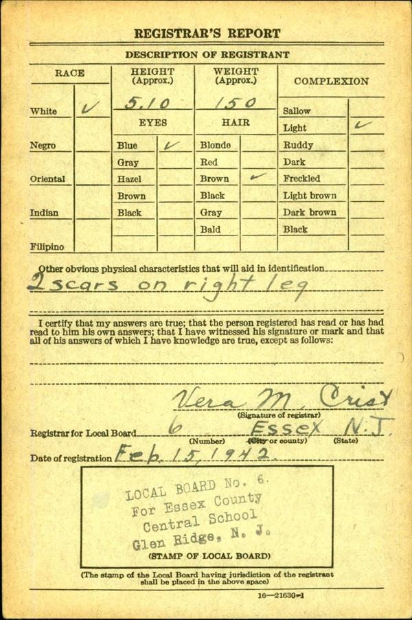 Frank Virtue Jr. WW2 Draft Registration
