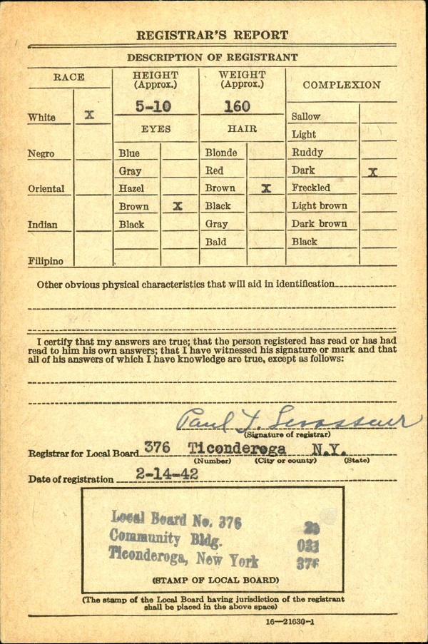 Frank Vradenburgh WW2 Draft Registration