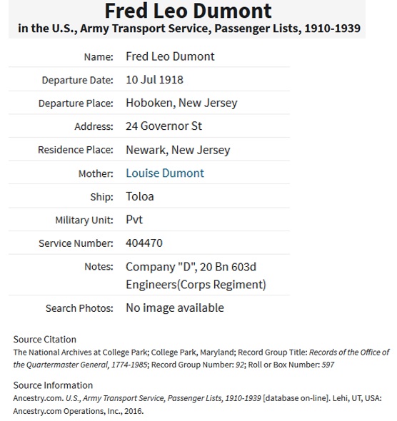 Fred Dumont Military Record