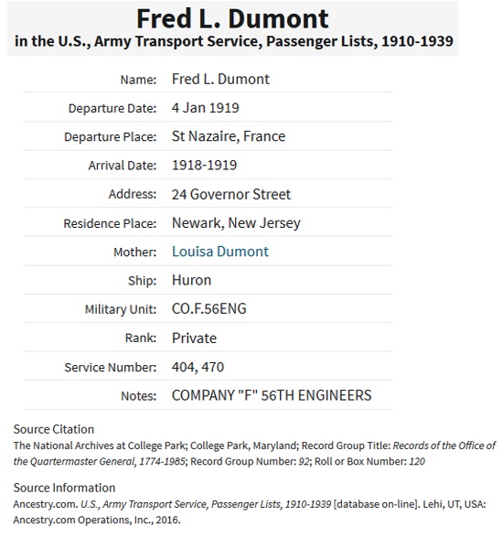Fred Dumont Military Record
