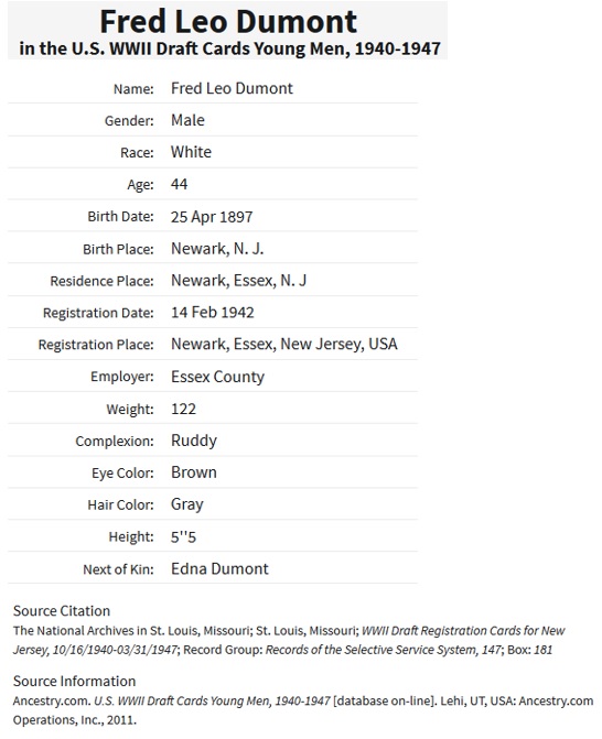 Fred Dumont Military Record