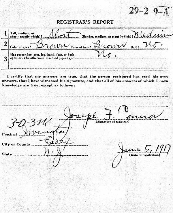 Fred Ost WW1 Draft Registration