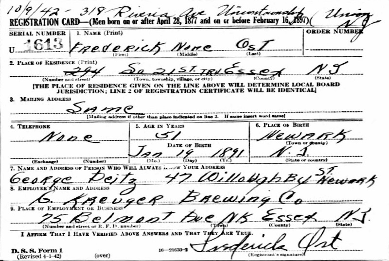 Fred Ost WW2 Draft Registration