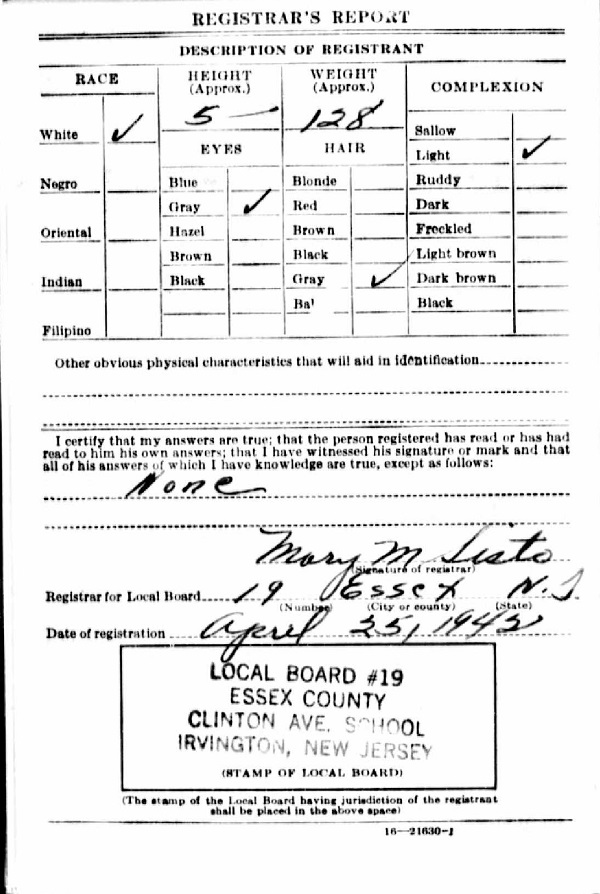 Fred Ost WW2 Draft Registration