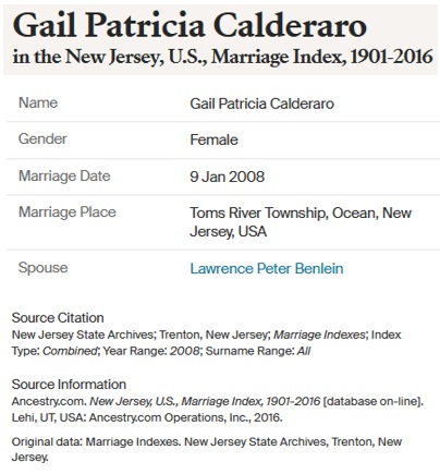 Lawrence Benlein and Gail Calderaro Marriage