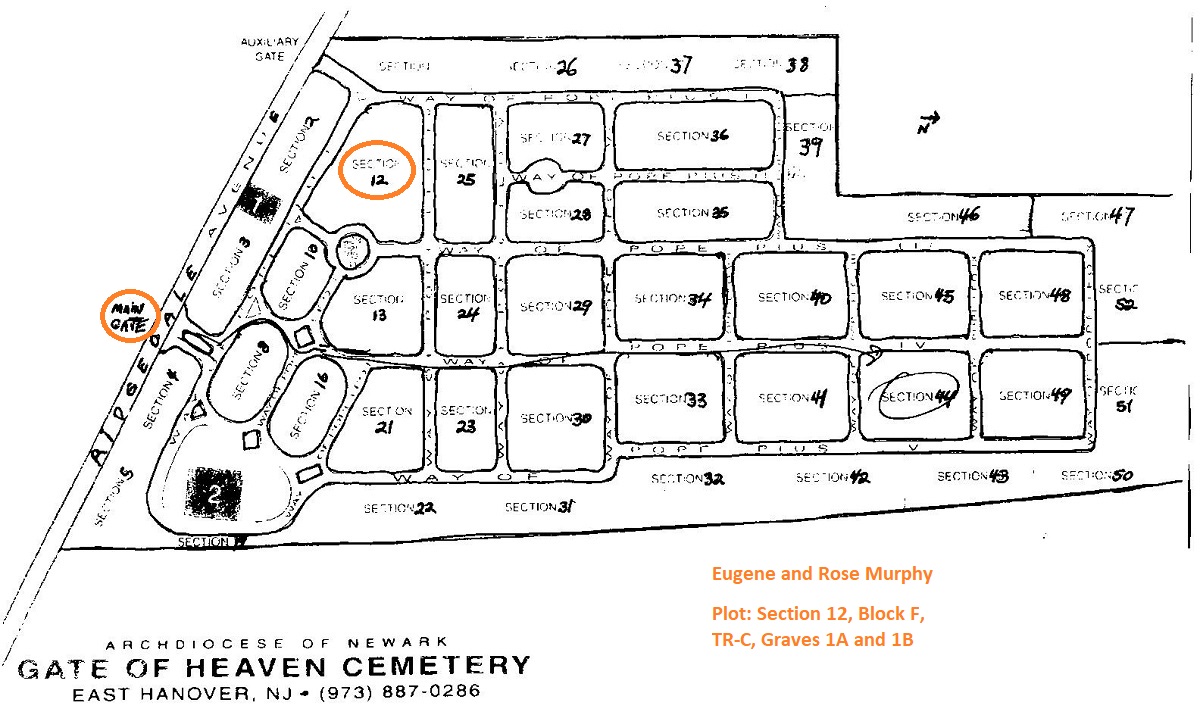 Gate of Heaven Cemetery Grave Marker of Eugene and Rose Murphy