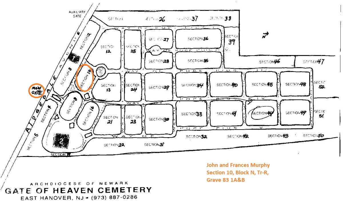 The Gate of Heaven Cemetery Grave Marker of John and Frances (Smith) Murphy