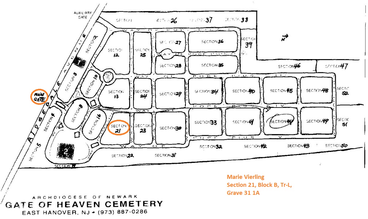 The Gate of Heaven Cemetery Grave Marker of Marie (Murphy) Vierling