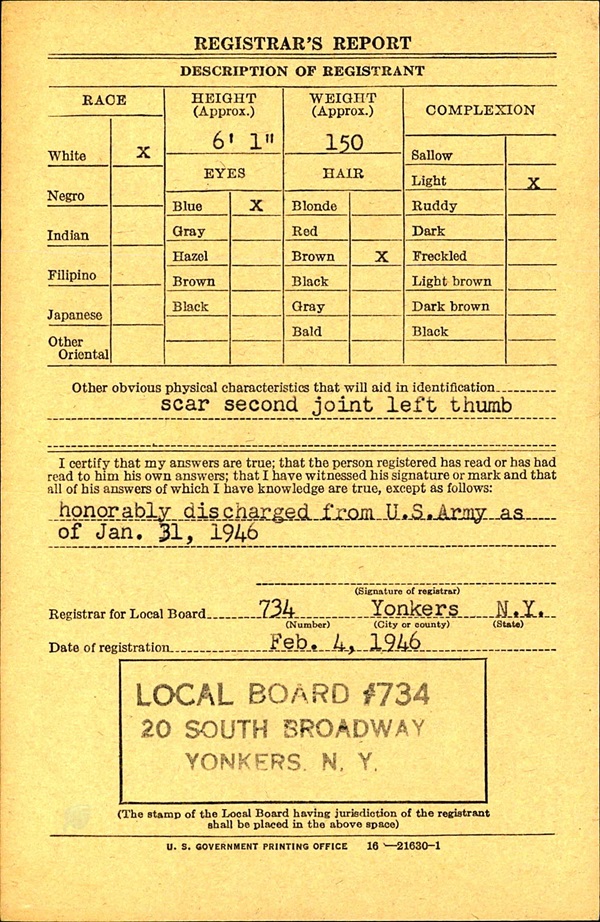 George C. Bechtold's WW2 Draft Registration