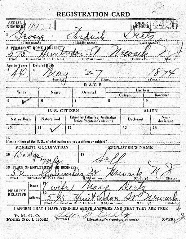 George F. Dietz World War I Draft Registration