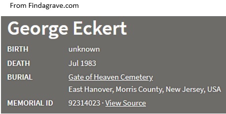 George Eckert Cemetery Record