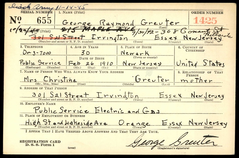 George R. Greuter World War II Draft Registration Record