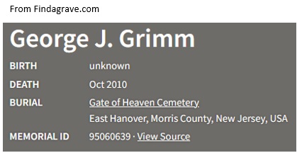 George Joseph Grimm Cemetery Record