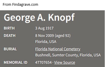George Knopf Cemetery Record