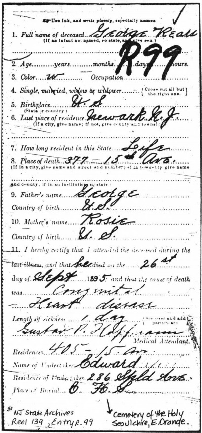 George Rears Death Certificate