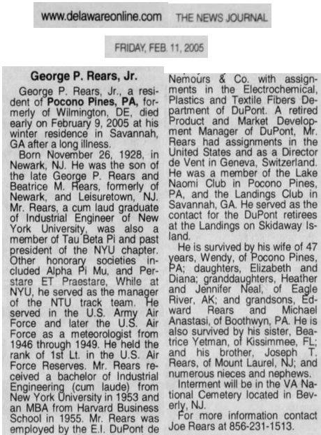 George P. Rears, Jr. Obituary