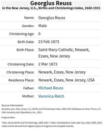 George Rears Birth Index