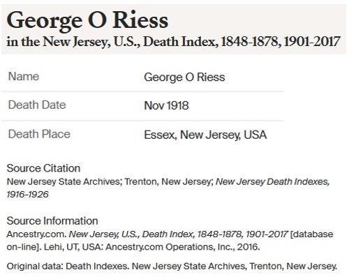 George Oscar Riess Death Index
