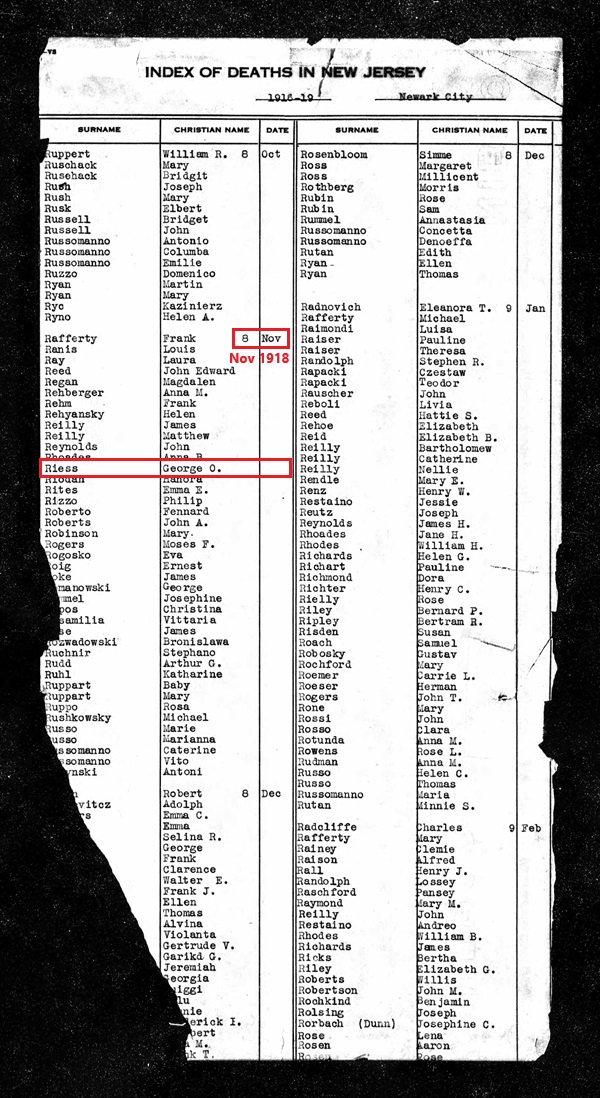 George Oscar Riess Death Index