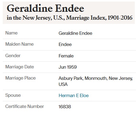 Geraldine Endee Marriage Record