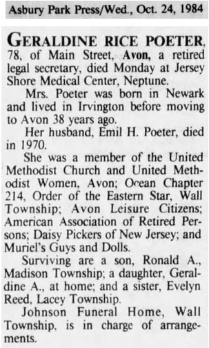 Geraldine Rice Poeter Obituary