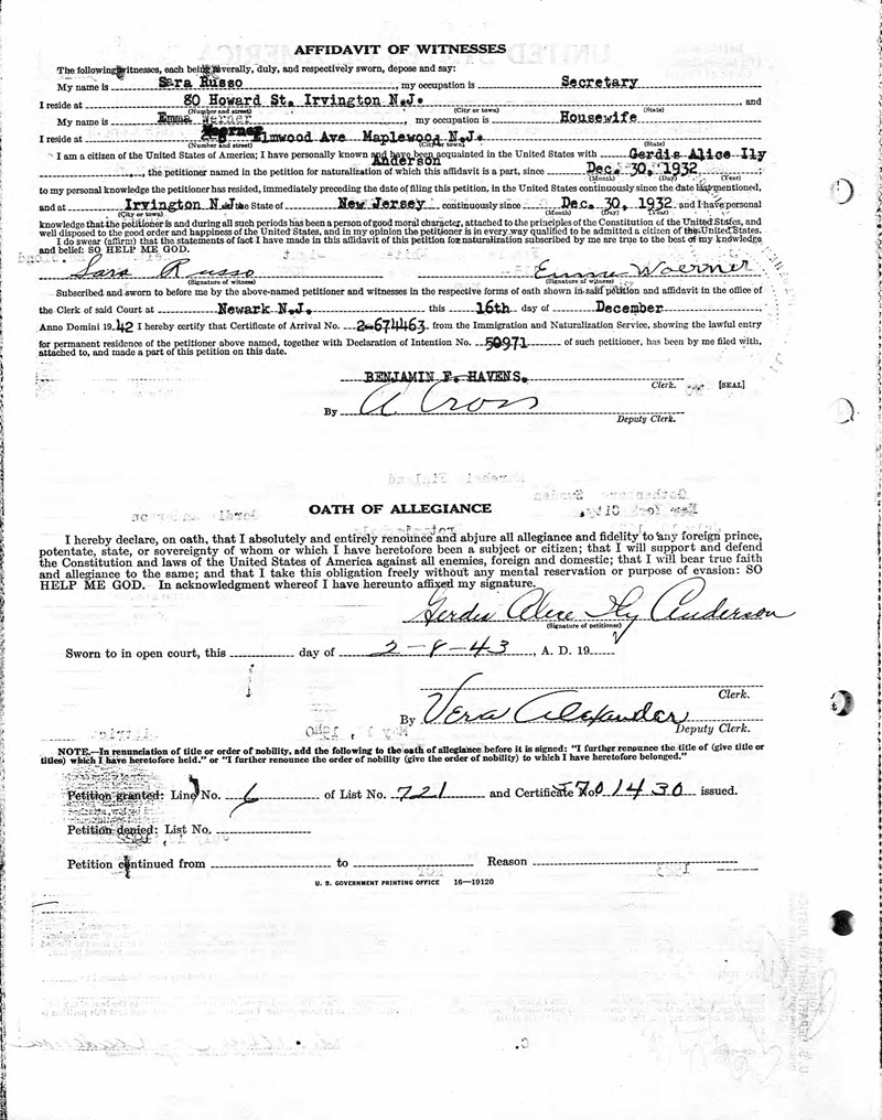 Gerdis Anderson Naturalization