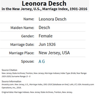 Adam Germann and Lenore Desch Marriage