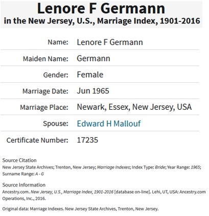 Lenore Germann and Edward Mallouf Marriage
