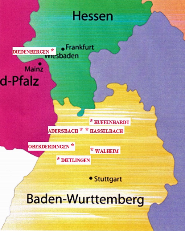 Map of Hessen and Baden-Wurttemberg