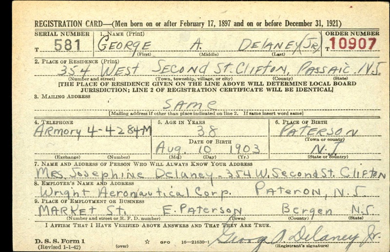 George A. Delaney WW2 Draft Registration