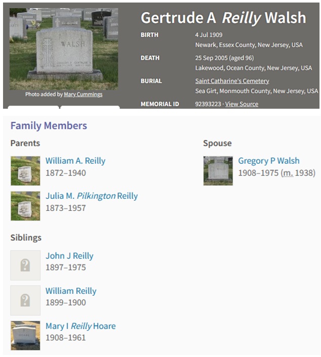 Gertrude Reilly Walsh Murphy Flynn Cemetery Record