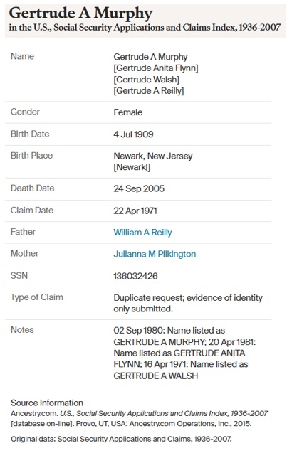 Gertrude Reilly Walsh Murphy Flynn SSACI